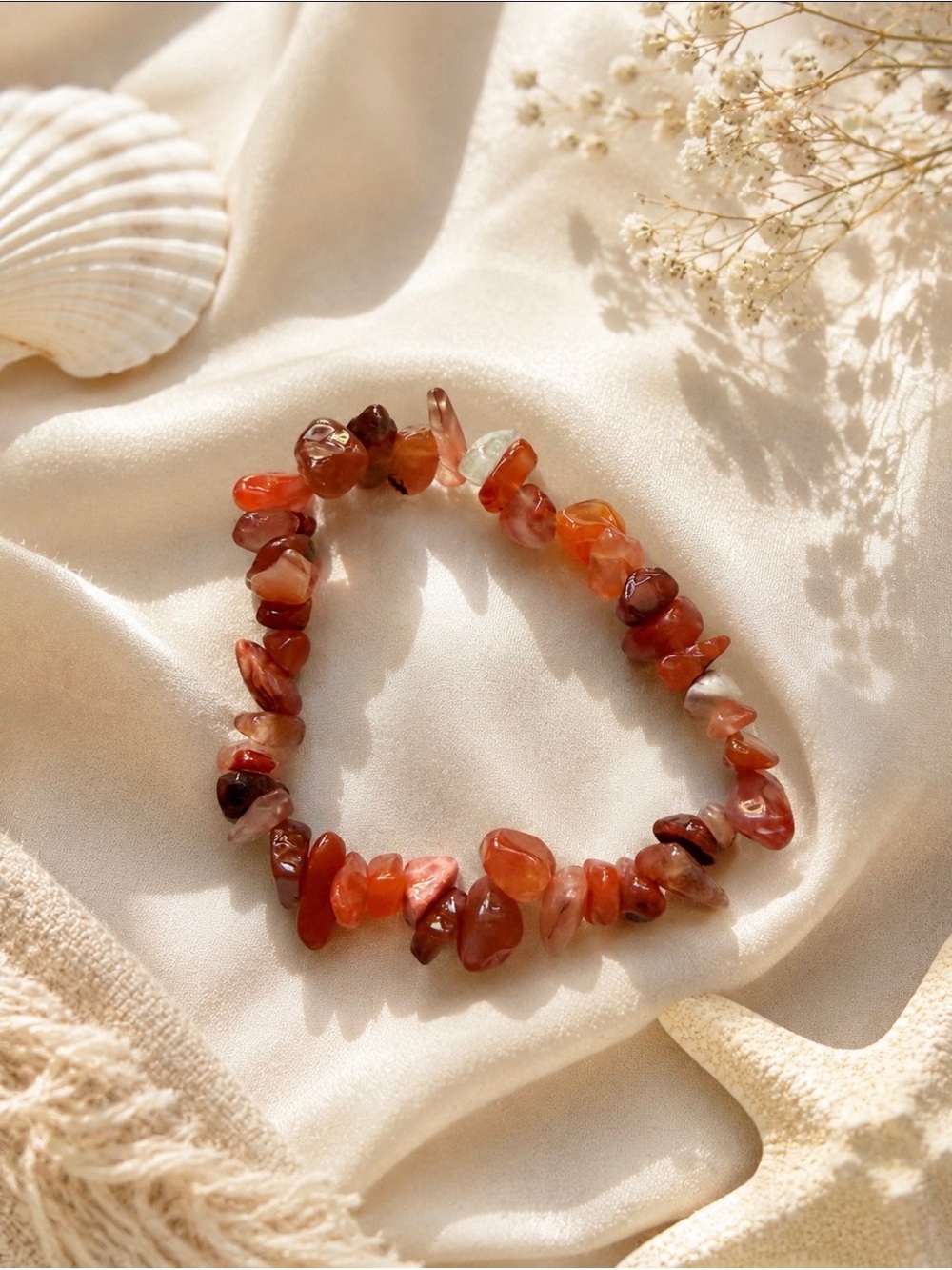 Orange Carnelian Agate Chip Stone Bracelet